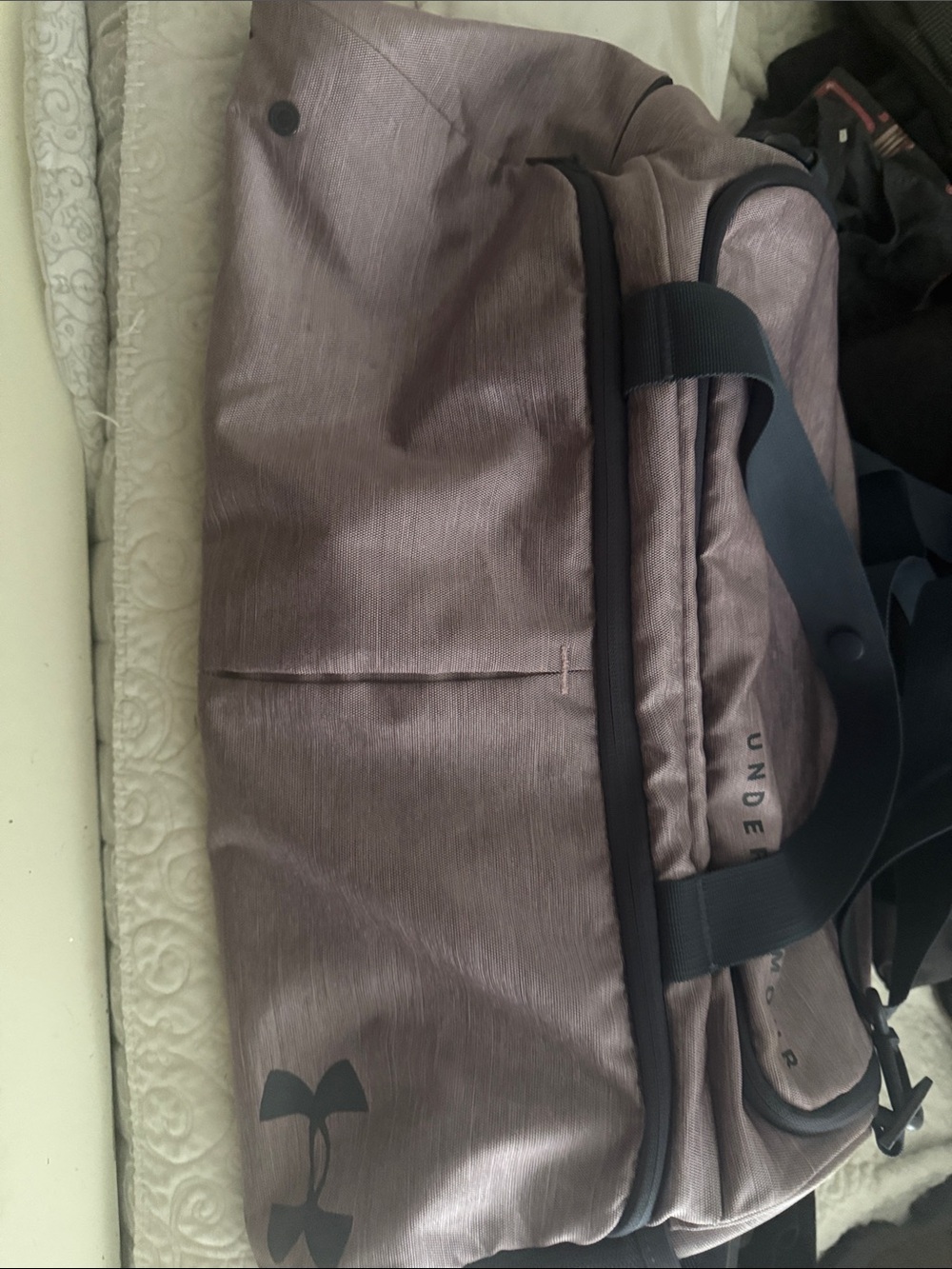 Under Armour Mauve-Gray Duffel Bag with Navy Accents